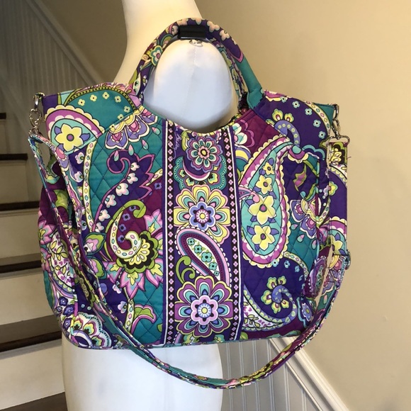 VERA BRADLEY Purple Turquoise Quilted Paisley Shoulder Bag Crossbody Adj. Strap - Picture 4 of 16